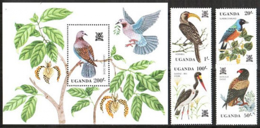 Почтовая марка Фауна. Уганда. Михель № 333-336, Блок № 35
