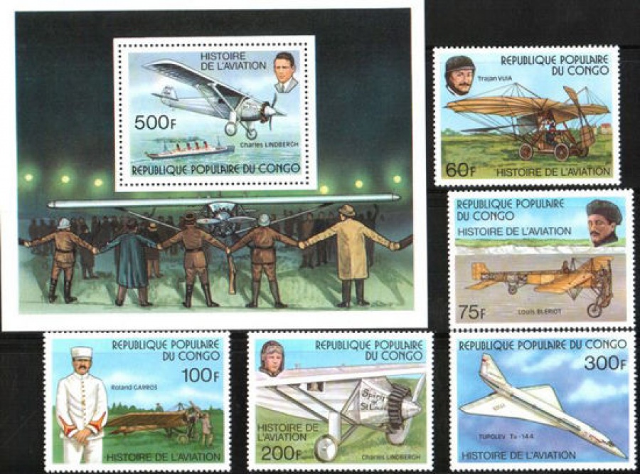 Почтовая марка Авиация 1. Конго. Михель № 593-597, Блок № 12