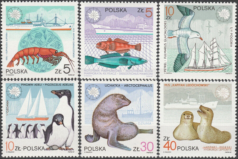 Почтовая марка Фауна Польша Михель № 3076-3081