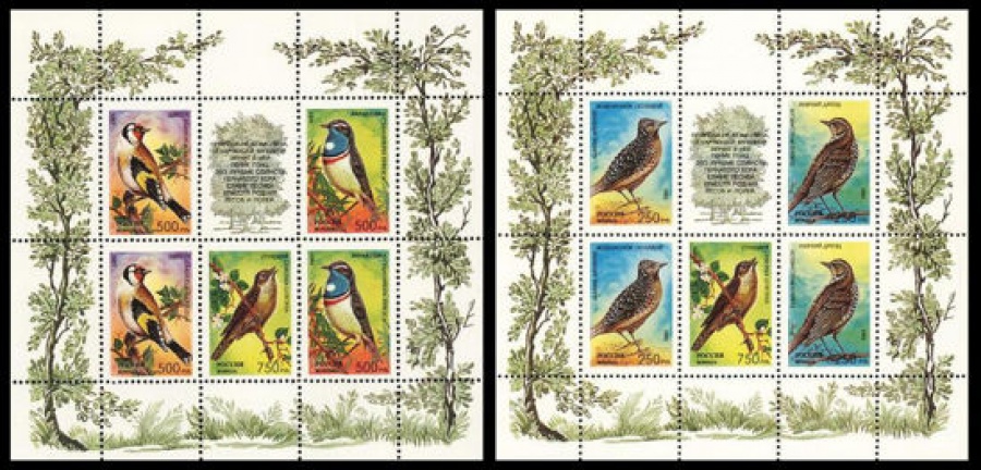 Малый лист почтовых марок - Россия 1995 № 221-225 Певчие птицы России 2