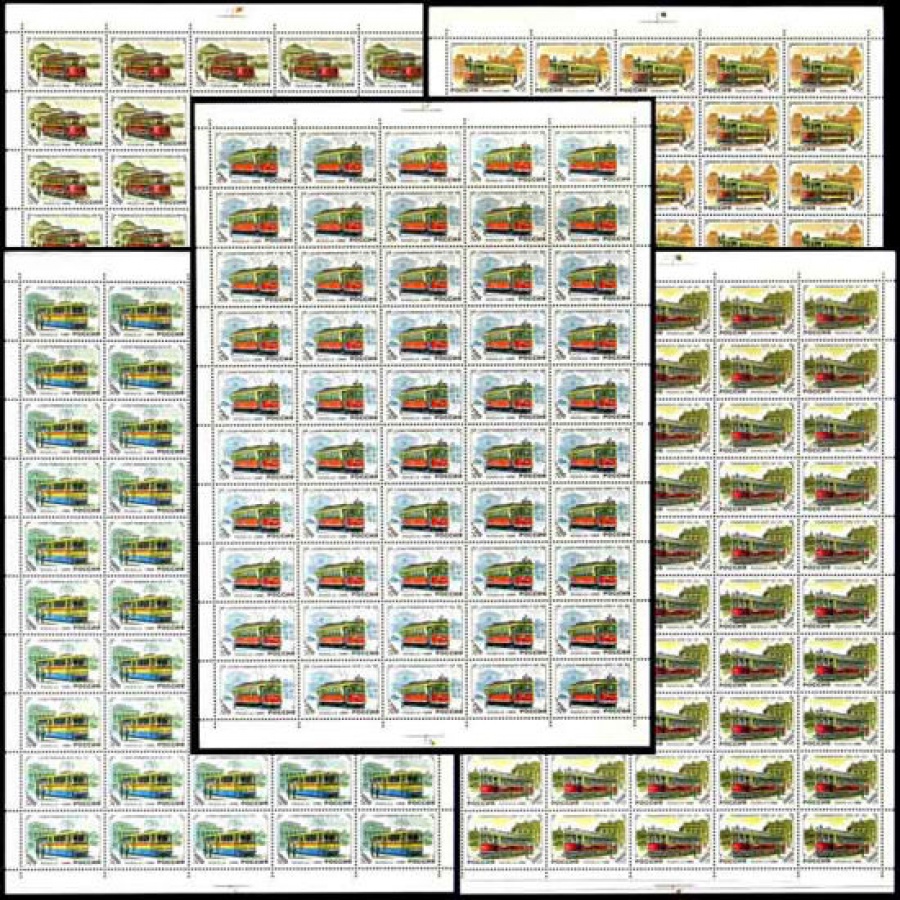 Лист почтовых марок - Россия 1996 № 274 - 278. История отечественного трамвая
