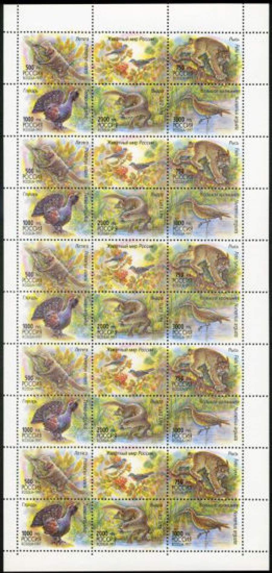Лист почтовых марок - Россия 1997 № 376 - 380. Фауна. Животный мир