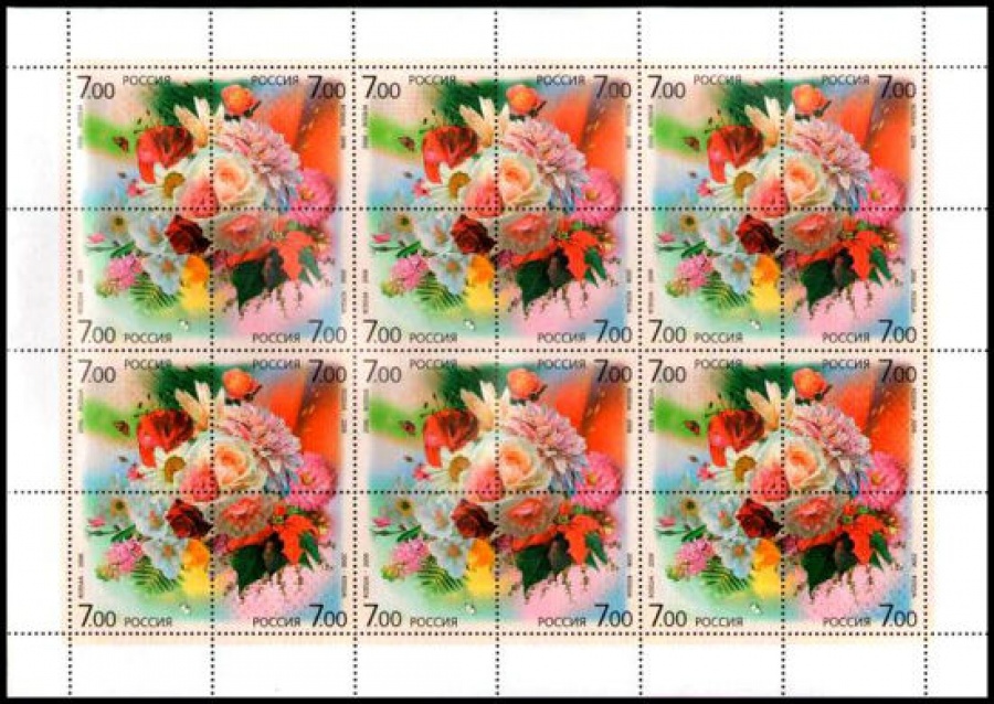 Лист почтовых марок - Россия 2006 № 1116 - 1119. Флора. Цветочные композиции