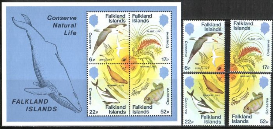 Почтовая марка Фауна. Фолклендские острова. Михель № 415-418+Блок№4