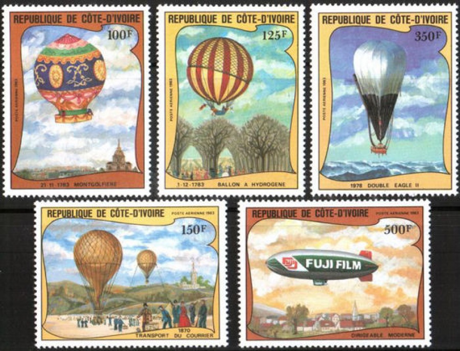 Почтовая марка Авиация 1. Кот-Дивуар. Михель № 772-776
