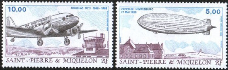 Почтовая марка Авиация 1. Сен-Пьер и Микелон. Михель № 559-560