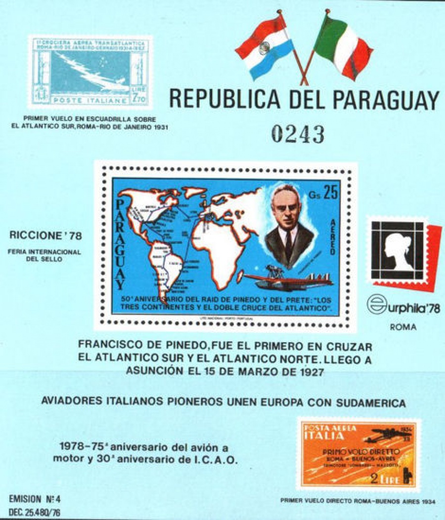 Почтовая марка Авиация 1. Парагвай. Михель Блок № 327