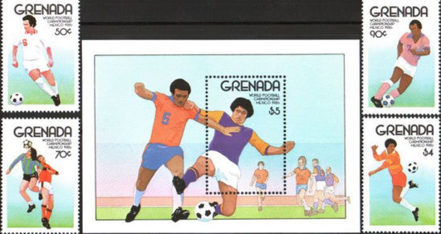 Почтовая марка Футбол. Гренада. Михель № 1457-1460, Блок 55