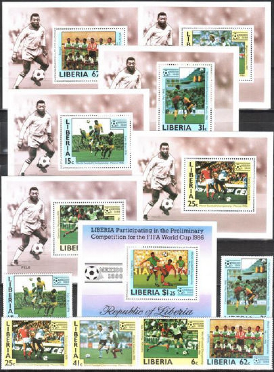 Почтовая марка Футбол. Либерия. Михель № 1329-1334 + 7 блоков