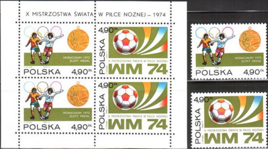 Почтовая марка Футбол. Польша. Михель № 2315-2316, Блок № 59