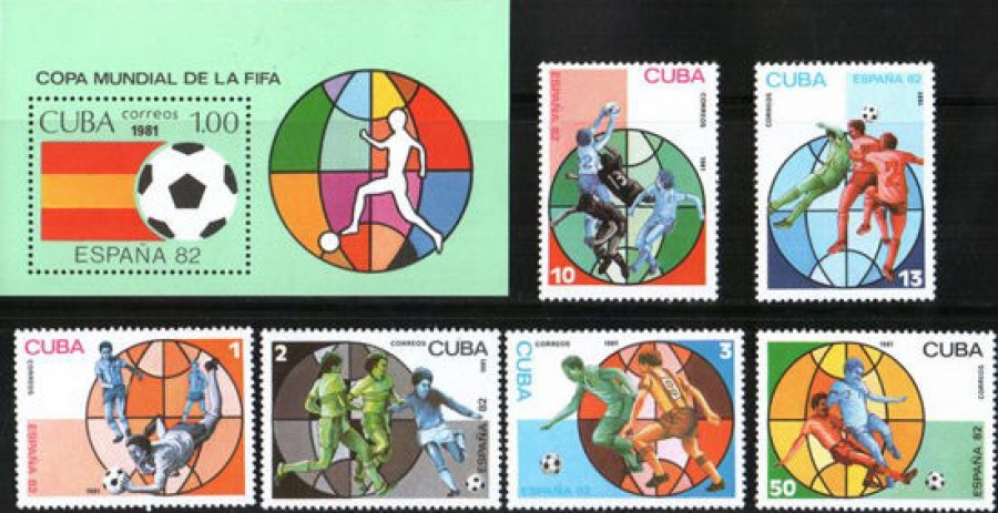 Почтовая марка Футбол. Куба. Михель № 2540-2545, Блок № 66