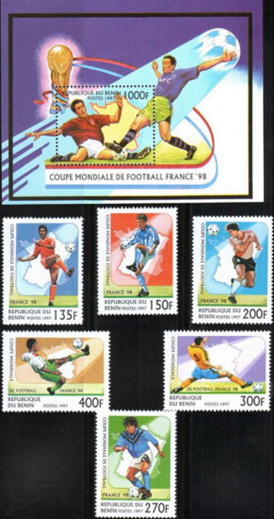 Почтовая марка Футбол. Бенин. Михель № 919-924, Блок № 26