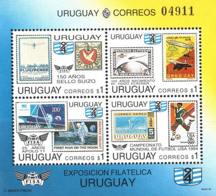 Почтовая марка Футбол. Уругвай. Михель Блок № 60