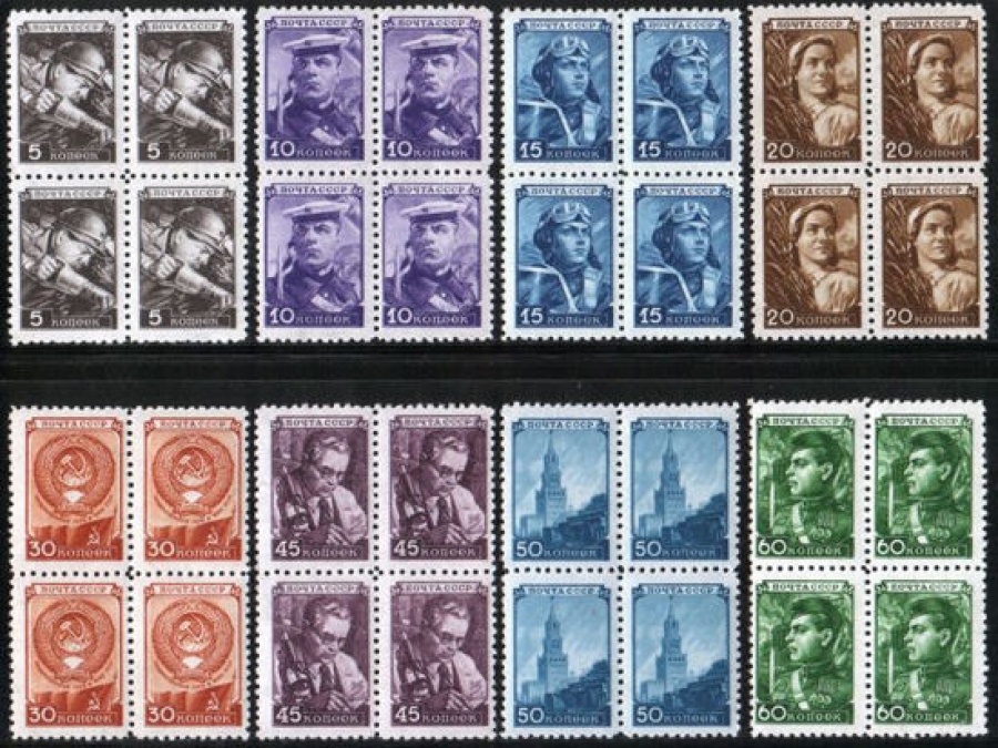 Почтовая марка СССР 1948 г Загорский № 1158-1165 квартблоки**