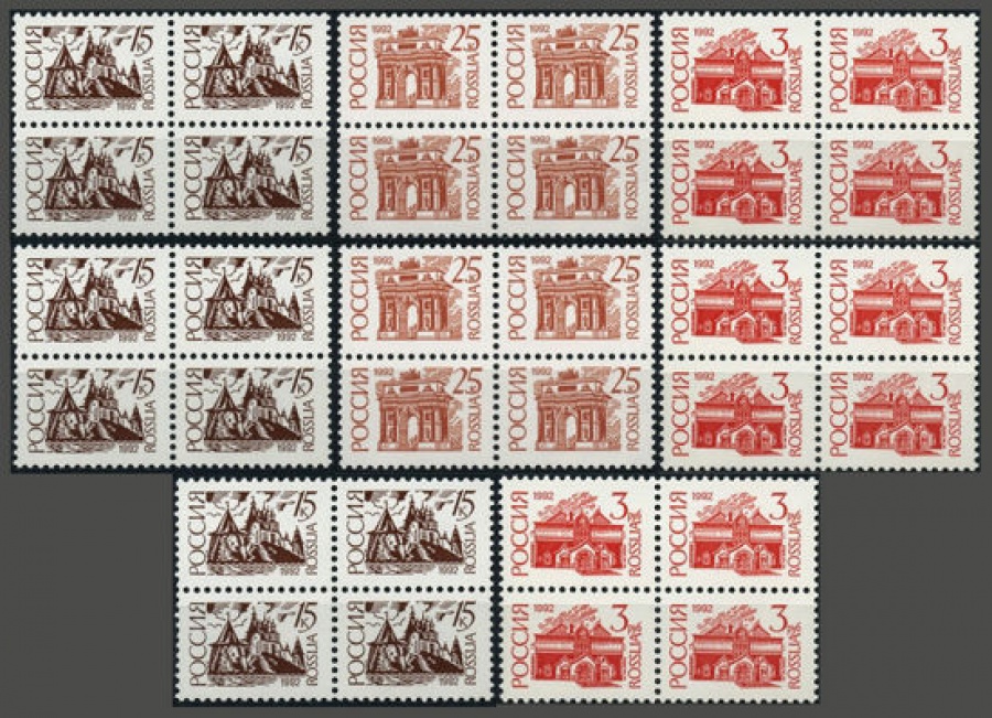 Почтовые марки Стандарт № 47 - 49 , 47 I - 49 I , 47 II , 49 II . Комплект из 8 квартблоков
