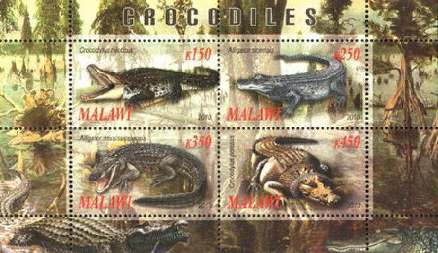 Почтовая марка Фауна. Малави. Михель № ? Блок 78, крокодилы