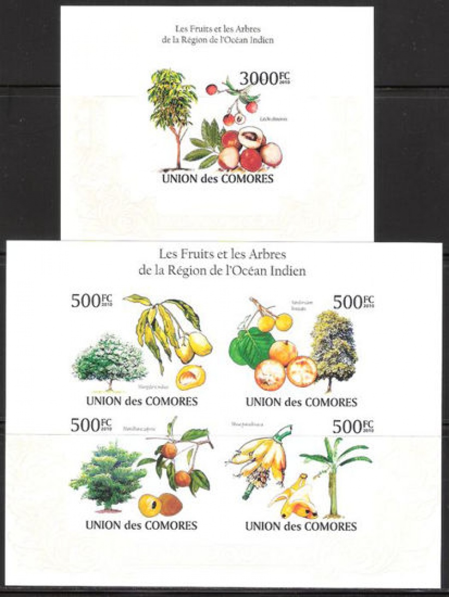 Почтовая марка НК. Коморские острова. Михель № 2661-2664 и ПБ № 568 без перфорации
