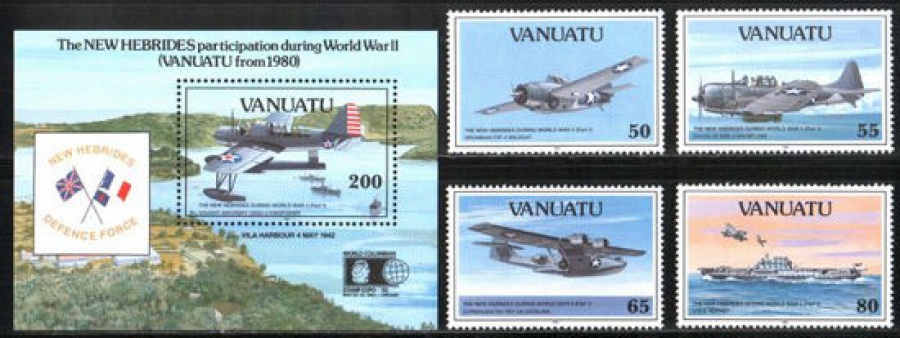 Почтовая марка Авиация 2. Вануату. Михель № 884-887, Блок № 18