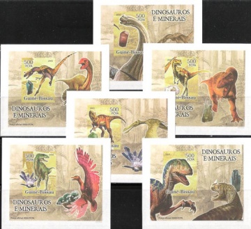 Почтовая марка ЛЮКС-бл. Гвинея-Бисау. Динозавры № 1-6