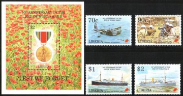 Почтовая марка Флот. Либерия. Михель № 1619-1622, Блок № 139
