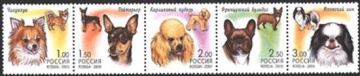 Почтовая марка Россия 2000 № 605-609. Фауна. Декоративные собаки. (Сцепка)