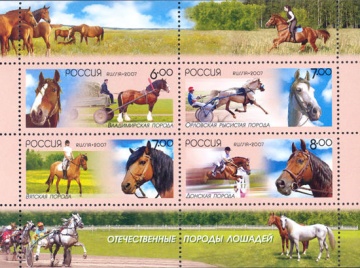 Малый лист почтовых марок - Россия 2007 № 1209-1212. Отечественные породы лошадей