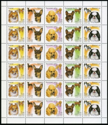 Лист почтовых марок - Россия 2000 № 605 - 609. Фауна. Декоративные собаки