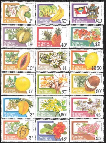 Почтовая марка Флора. Антигуа и Барбуда. Михель № 719А-736А