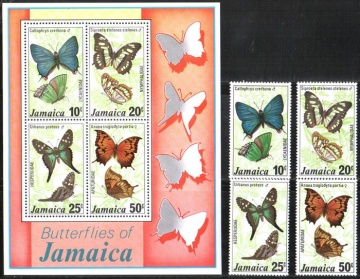 Почтовая марка Фауна. Ямайка. Михель № 435-438+Блок №13
