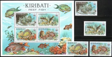Почтовая марка Фауна. Кирибати. Михель № 451-454+Блок№ 12