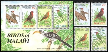Почтовая марка Фауна. Малави. Михель № 453-456 и Блок№ 65