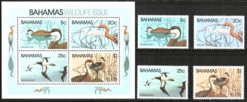 Почтовая марка Фауна. Багамские Острова. Михель № 482-485,и Блок № 34