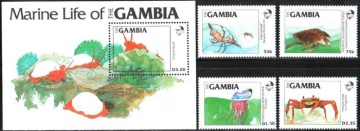 Почтовая марка Фауна. Гамбия. Михель № 544-547 и Блок №12
