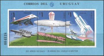 Почтовая марка Авиация 1. Уругвай. Михель Блок 38