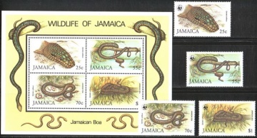 Почтовая марка Фауна. Ямайка. Михель № 591-594 и Блок