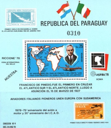 Почтовая марка Авиация 1. Парагвай. Михель Блок № 327