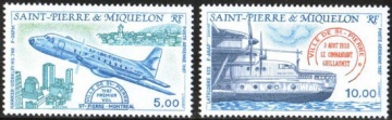 Почтовая марка Авиация 1. Сен-Пьер и Микелон. Михель № 548-549