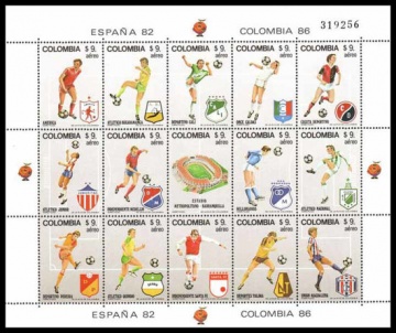 Почтовая марка Футбол. Колумбия. Михель № 1562-1576 Лист
