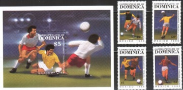 Почтовая марка Футбол. Доминика. Михель № 949-952, Блок № 106