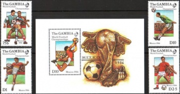 Почтовая марка Футбол. Гамбия. Михель № 621-624, Блок № 23