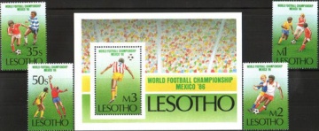 Почтовая марка Футбол. Лесото. Михель № 565-568, Блок № 31