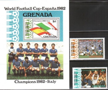 Почтовая марка Футбол. Гренада. Михель № 1184-1185, Блок 110