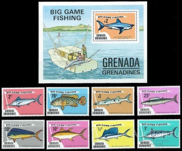Почтовая марка Фауна Гренада Михель №630-637, блок 39