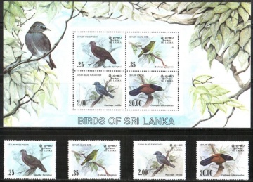 Почтовая марка Фауна. Шри-Ланка. Михель № 640-643 и Блок №22