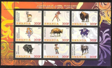 Почтовая марка Мультики. Руанда. Михель № ??? Блок 019,7
