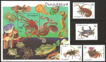 Почтовая марка Фауна.Сомали.Михель № 705-708 и Блок № 52