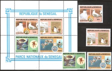 Почтовая марка Фауна. Сенегал. Михель № 741-744 и Блок № 40