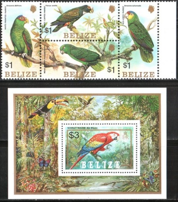 Почтовая марка Фауна. Белиз Михель № 770-773 и Блок №66