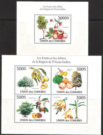 Почтовая марка НК. Коморские острова. Михель № 2661-2664 и ПБ № 568 с перфорацией